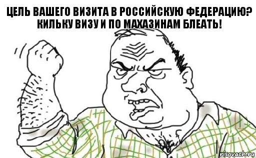 Цель вашего визита в Российскую Федерацию?
кильку визу и по махазинам блеать!, Комикс Мужик блеать