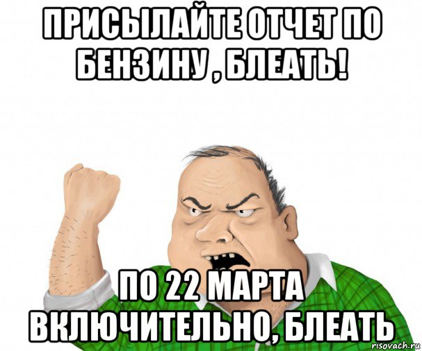 присылайте отчет по бензину , блеать! по 22 марта включительно, блеать, Мем мужик