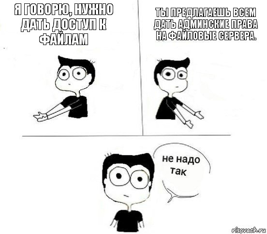 Я говорю, нужно дать доступ к файлам Ты предлагаешь всем дать админские права на файловые сервера.