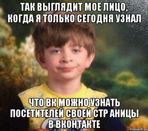 так выглядит мое лицо, когда я только сегодня узнал что вк можно узнать посетителей своей стр аницы в вконтакте, Мем Недовольный пацан