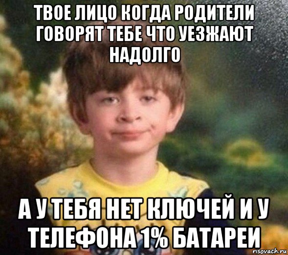 твое лицо когда родители говорят тебе что уезжают надолго а у тебя нет ключей и у телефона 1% батареи, Мем Недовольный пацан