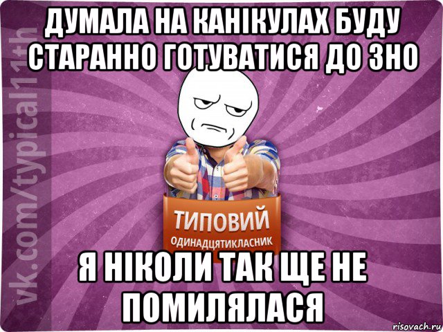 думала на канікулах буду старанно готуватися до зно я ніколи так ще не помилялася