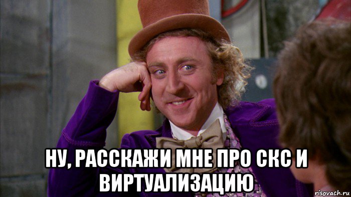  ну, расскажи мне про скс и виртуализацию, Мем Ну давай расскажи (Вилли Вонка)