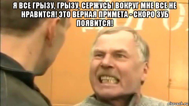 я все грызу, грызу, сержусь! вокруг мне все не нравится! это верная примета - скоро зуб появится! , Мем Пошел ты нахер козел