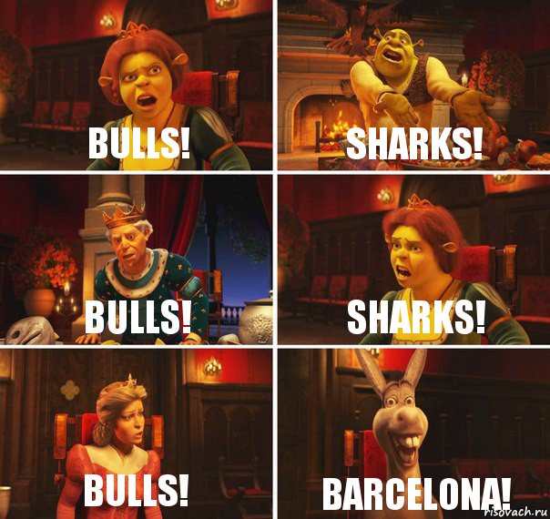 Bulls! Sharks! Bulls! Sharks! Bulls! Barcelona!, Комикс  Шрек Фиона Гарольд Осел