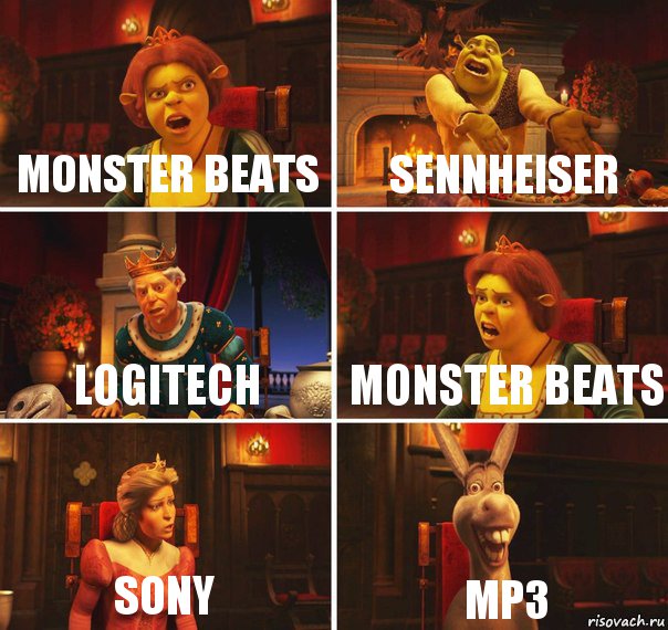 Monster Beats Sennheiser Logitech Monster Beats Sony MP3, Комикс  Шрек Фиона Гарольд Осел