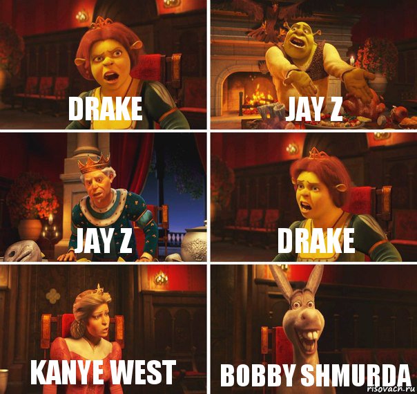 Drake Jay Z Jay Z Drake Kanye West Bobby Shmurda, Комикс  Шрек Фиона Гарольд Осел