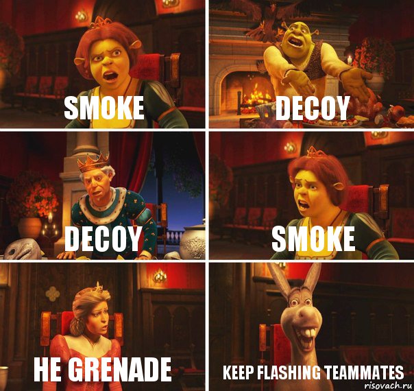 Smoke Decoy Decoy Smoke HE grenade keep flashing teammates, Комикс  Шрек Фиона Гарольд Осел