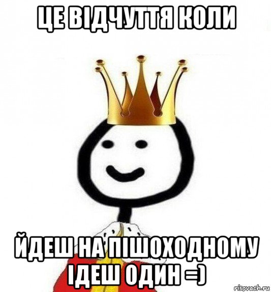 це відчуття коли йдеш на пішоходному ідеш один =), Мем Теребонька Царь