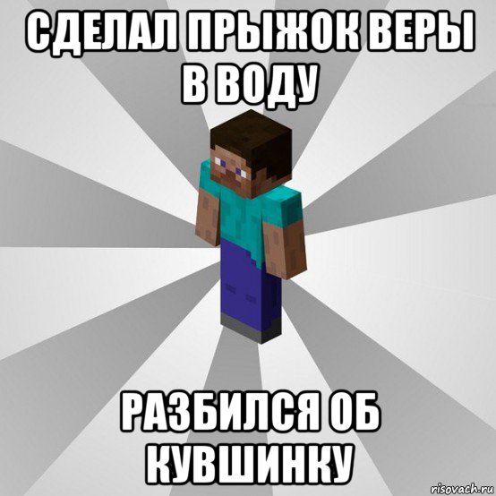 сделал прыжок веры в воду разбился об кувшинку, Мем Типичный игрок Minecraft