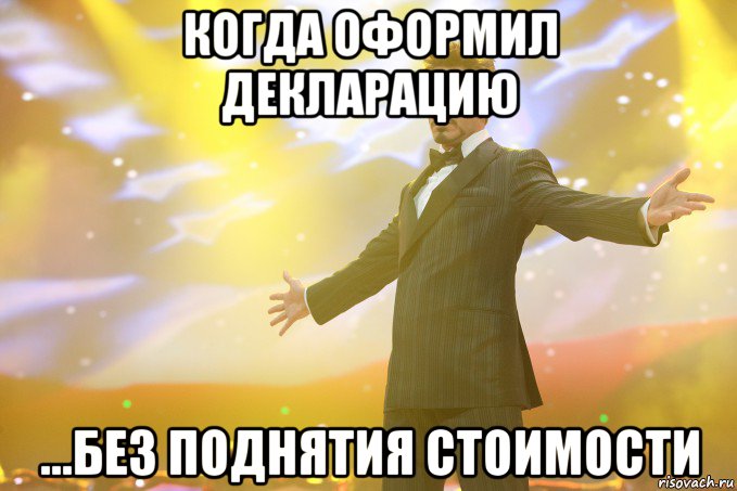 когда оформил декларацию ...без поднятия стоимости, Мем Тони Старк (Роберт Дауни младший)