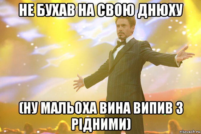 не бухав на свою днюху (ну мальоха вина випив з рідними), Мем Тони Старк (Роберт Дауни младший)