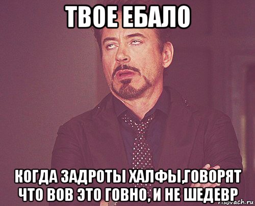 твое ебало когда задроты халфы,говорят что вов это говно, и не шедевр, Мем твое выражение лица