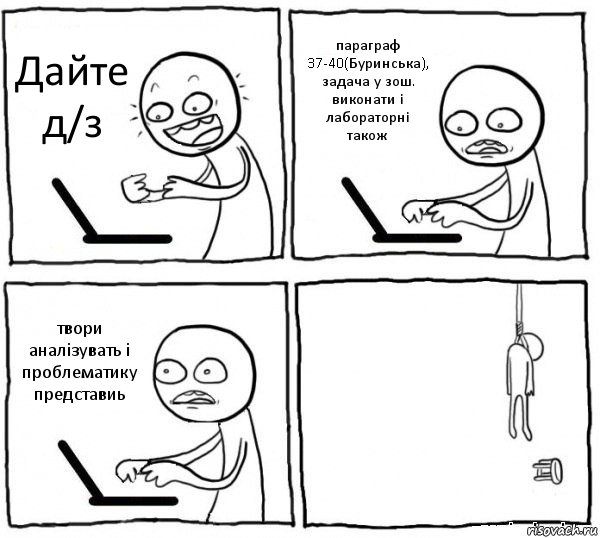 Дайте д/з параграф 37-40(Буринська), задача у зош. виконати і лабораторні також твори аналізувать і проблематику представиь , Комикс интернет убивает