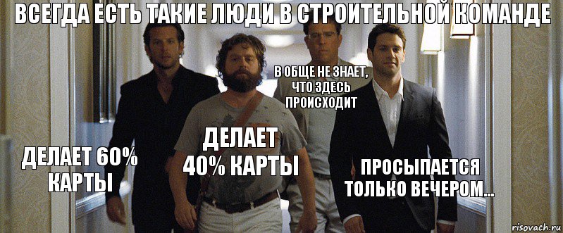 Всегда есть такие люди в строительной команде Делает 60% карты Делает 40% карты В обще не знает, что здесь происходит Просыпается только вечером..., Комикс  мальчшиник