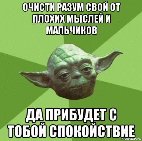 очисти разум свой от плохих мыслей и мальчиков да прибудет с тобой спокойствие, Мем Мастер Йода