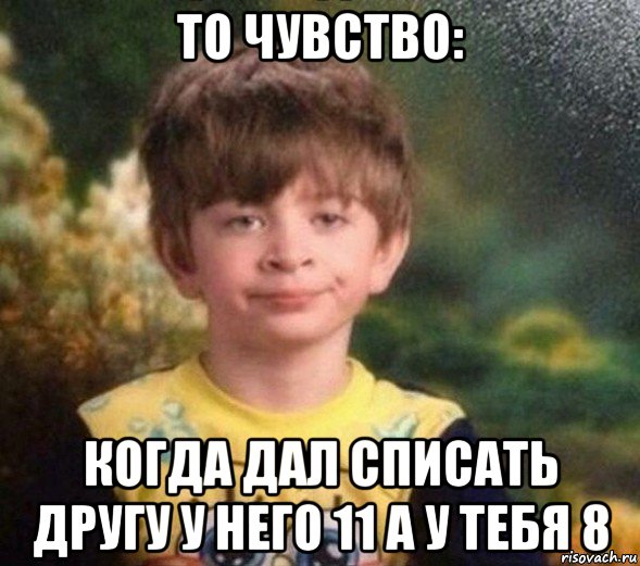 то чувство: когда дал списать другу у него 11 а у тебя 8, Мем Недовольный пацан