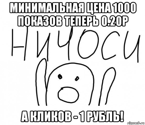 минимальная цена 1000 показов теперь 0.20р а кликов - 1 рубль!, Мем  Ничоси
