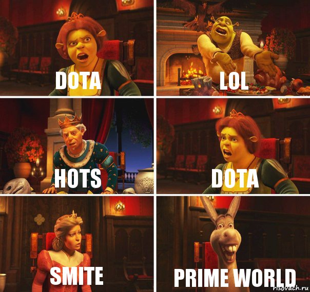 DOTA LOL HOTS DOTA SMITE prime world, Комикс  Шрек Фиона Гарольд Осел