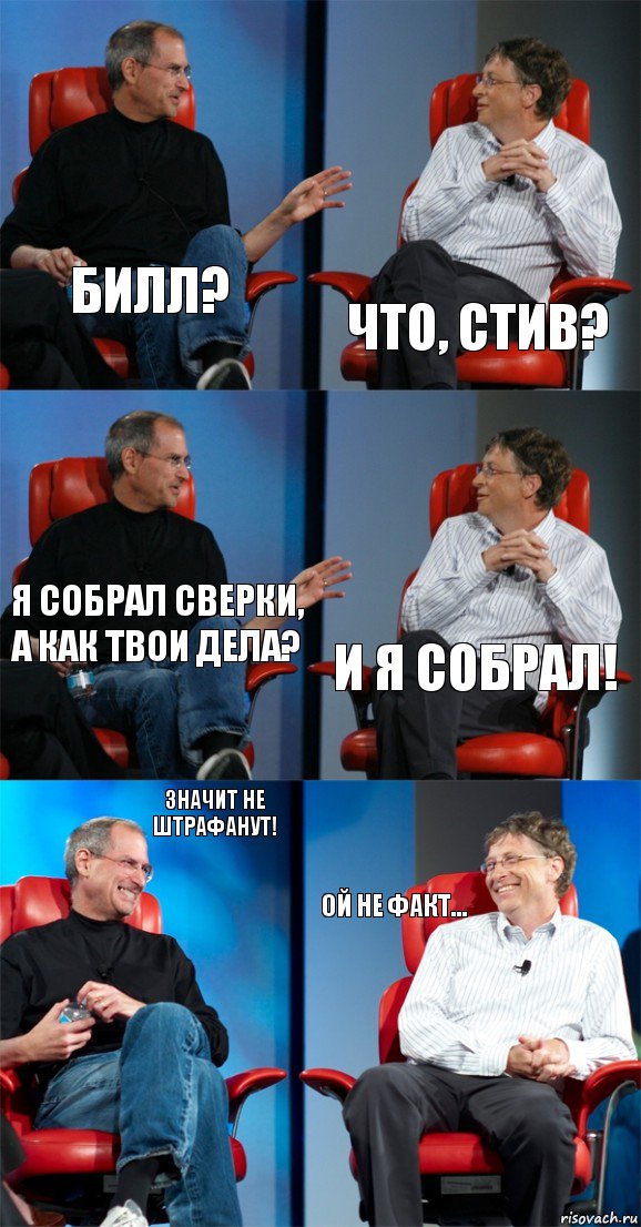 Билл? Что, Стив? Я собрал сверки, а как твои дела? И я собрал! Значит не штрафанут! Ой не факт..., Комикс Стив Джобс и Билл Гейтс (6 зон)