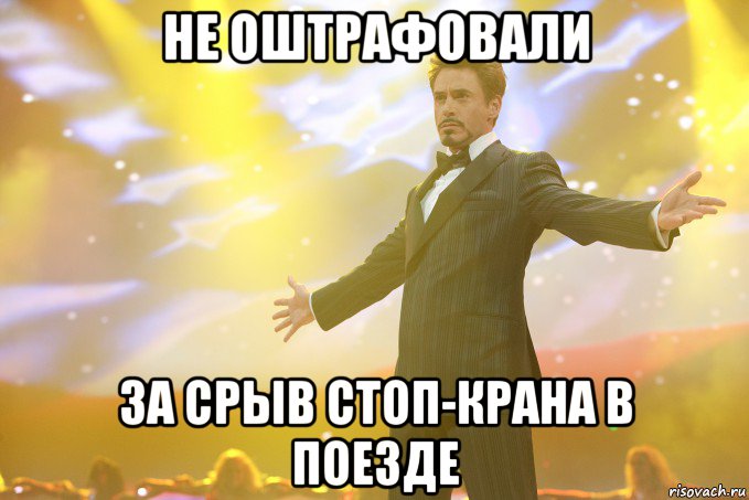 не оштрафовали за срыв стоп-крана в поезде, Мем Тони Старк (Роберт Дауни младший)