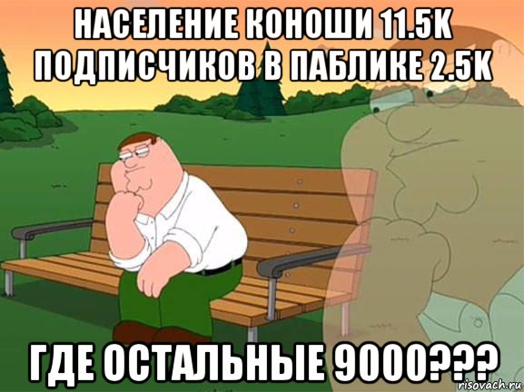 население коноши 11.5k подписчиков в паблике 2.5k где остальные 9000???, Мем Задумчивый Гриффин