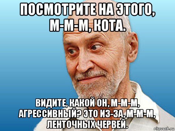 посмотрите на этого, м-м-м, кота. видите, какой он, м-м-м, агрессивный? это из-за, м-м-м, ленточных червей., Мем дроздов