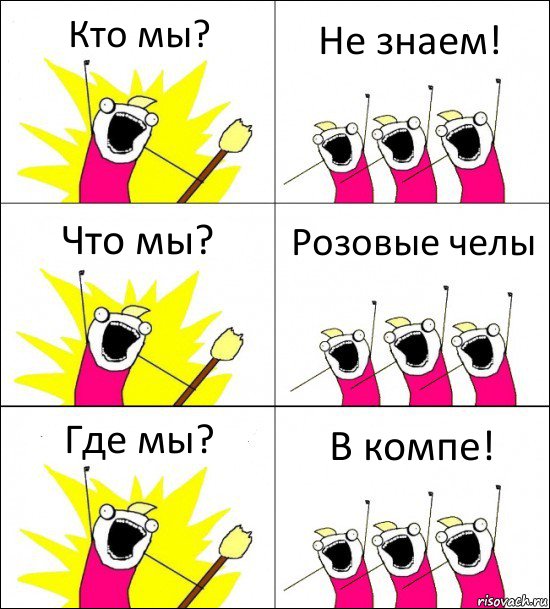 Кто мы? Не знаем! Что мы? Розовые челы Где мы? В компе!