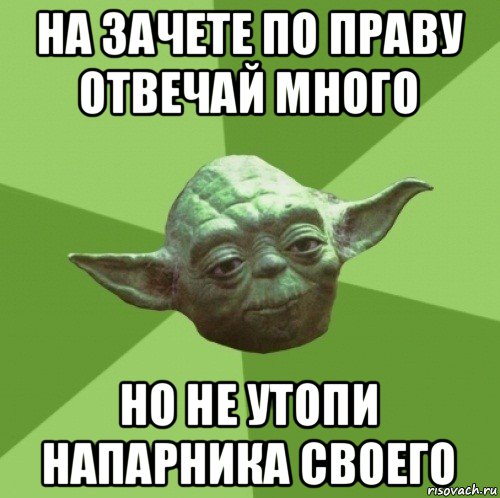 на зачете по праву отвечай много но не утопи напарника своего, Мем Мастер Йода