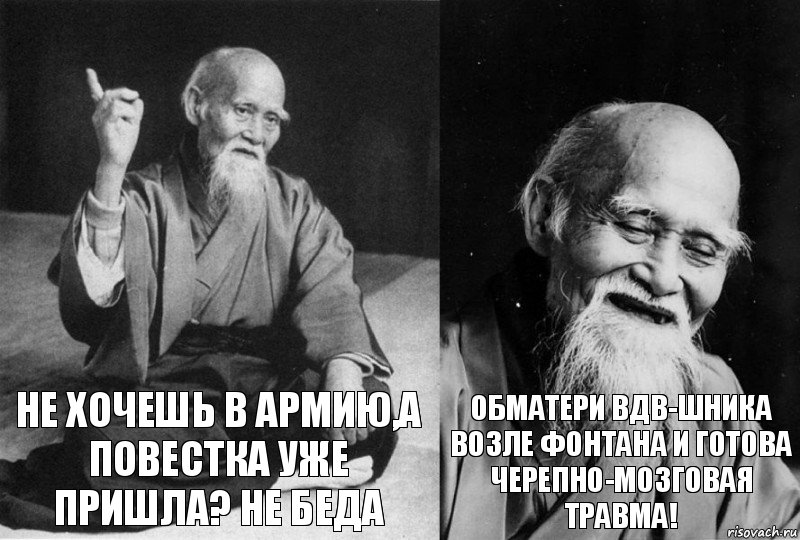 Не хочешь в армию,а повестка уже пришла? Не беда Обматери ВДВ-шника возле фонтана и готова черепно-мозговая травма!, Комикс Мудрец-монах (2 зоны)