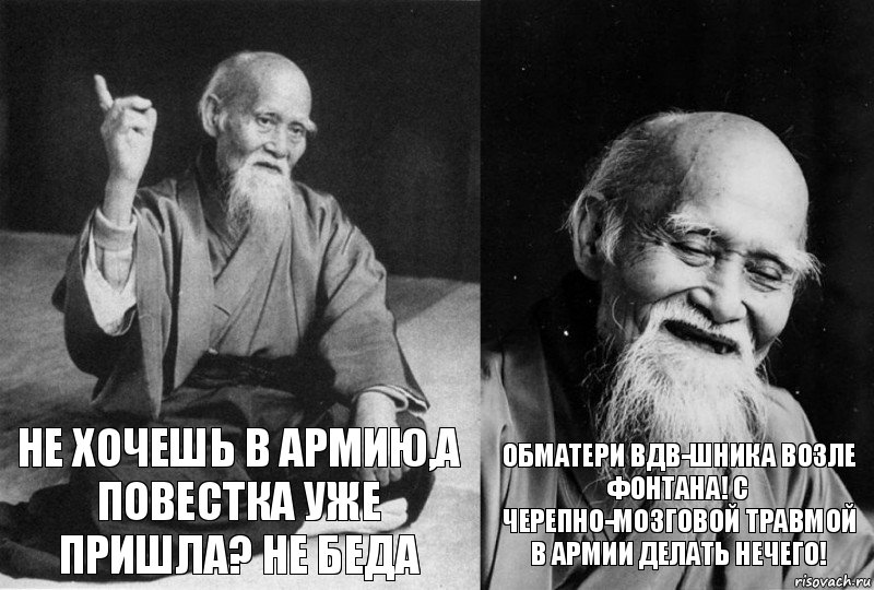 Не хочешь в армию,а повестка уже пришла? Не беда Обматери ВДВ-шника возле фонтана! С черепно-мозговой травмой в армии делать нечего!, Комикс Мудрец-монах (2 зоны)