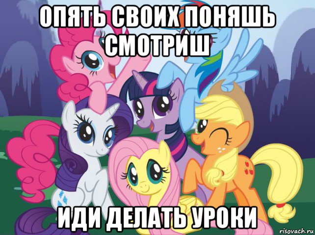 опять своих поняшь смотриш иди делать уроки, Мем My little pony