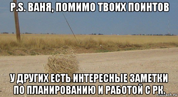 p.s. ваня, помимо твоих поинтов у других есть интересные заметки по планированию и работой с рк., Мем перекати-поле одиночество