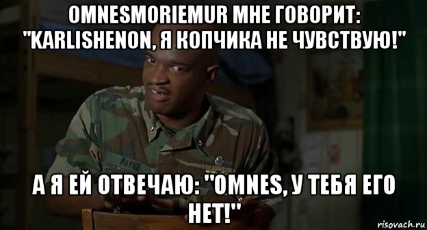 omnesmoriemur мне говорит: "karlishenon, я копчика не чувствую!" а я ей отвечаю: "omnes, у тебя его нет!", Мем Пейн