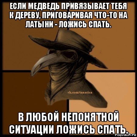 если медведь привязывает тебя к дереву, приговаривая что-то на латыни - ложись спать. в любой непонятной ситуации ложись спать.