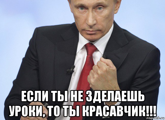  если ты не зделаешь уроки, то ты красавчик!!!, Мем Путин показывает кулак