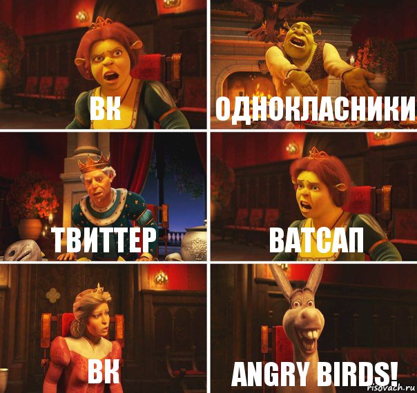 Вк Однокласники Твиттер Ватсап Вк Angry birds!, Комикс  Шрек Фиона Гарольд Осел