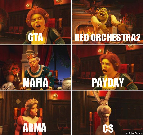 GTA Red orchestra2 Mafia Payday Arma CS, Комикс  Шрек Фиона Гарольд Осел