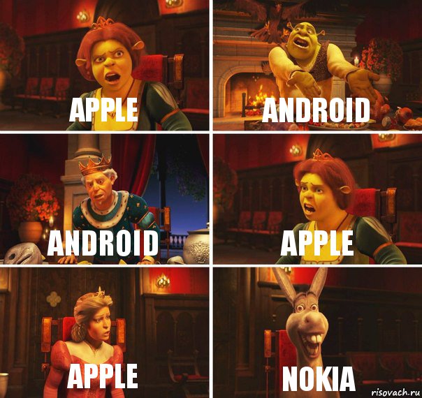 apple Android android apple apple NOKIA, Комикс  Шрек Фиона Гарольд Осел