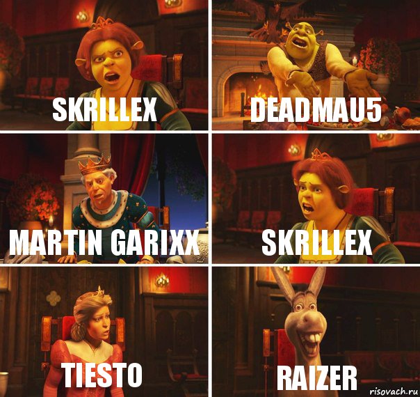 skrillex deadmau5 martin garixx skrillex tiesto raizer, Комикс  Шрек Фиона Гарольд Осел