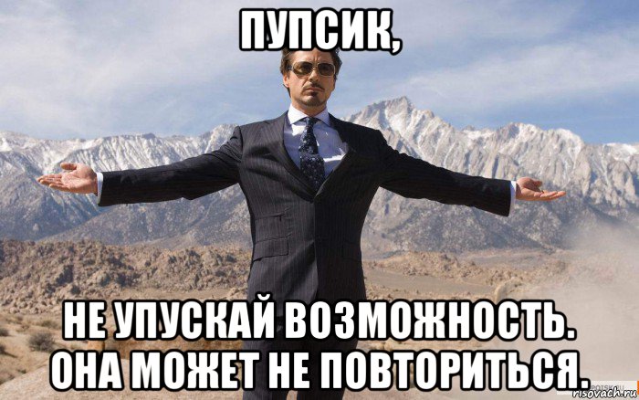 пупсик, не упускай возможность. она может не повториться., Мем железный человек