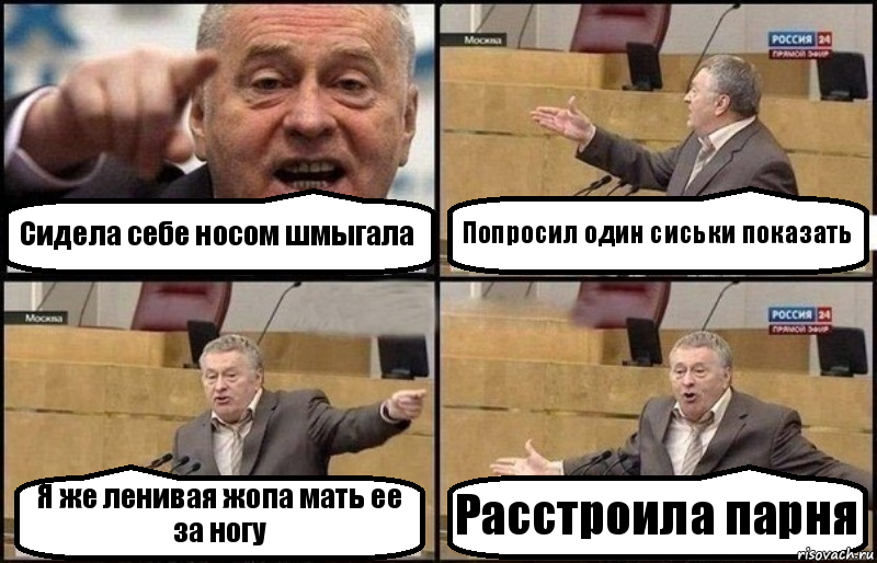 Сидела себе носом шмыгала Попросил один сиськи показать Я же ленивая жопа мать ее за ногу Расстроила парня, Комикс Жириновский