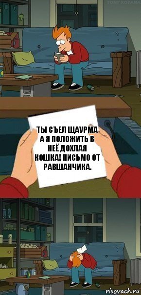 Ты съел щаурма а я положить в неё дохлая кошка! Письмо от равшанчика., Комикс  Фрай с запиской