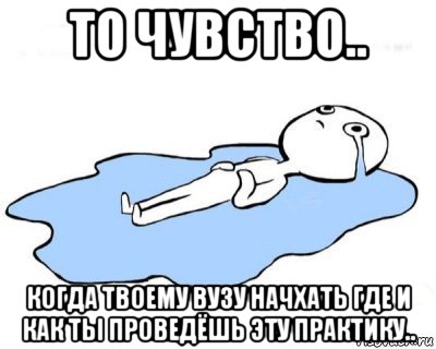 то чувство.. когда твоему вузу начхать где и как ты проведёшь эту практику.., Мем   человек в луже плачет