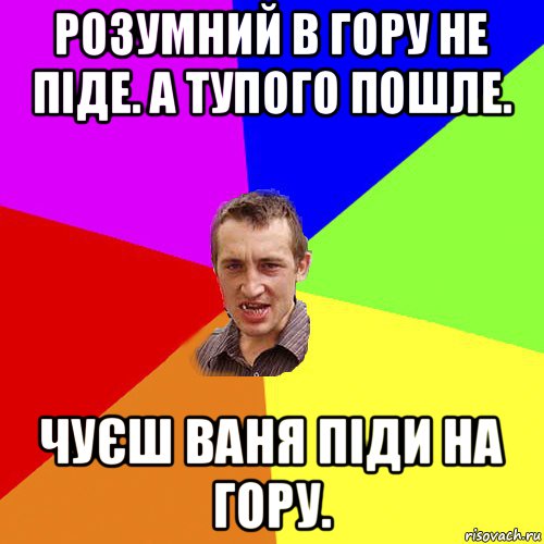 розумний в гору не піде. а тупого пошле. чуєш ваня піди на гору., Мем Чоткий паца