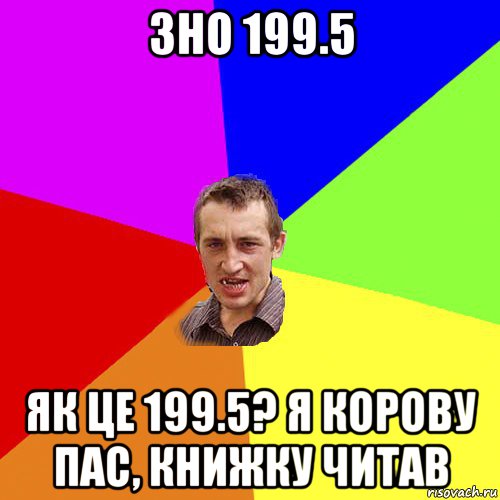 зно 199.5 як це 199.5? я корову пас, книжку читав, Мем Чоткий паца