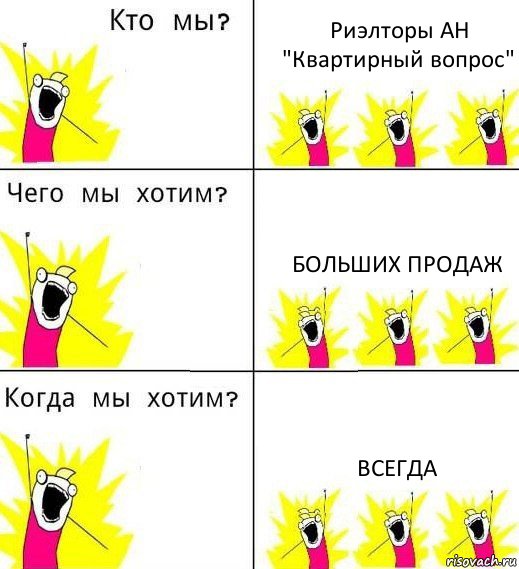 Риэлторы АН "Квартирный вопрос" Больших продаж Всегда, Комикс Что мы хотим