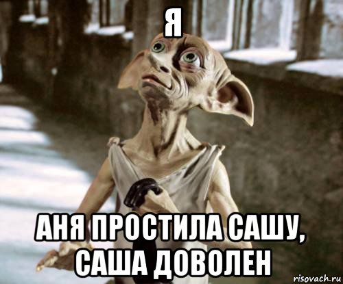 я аня простила сашу, саша доволен, Мем Добби свободен