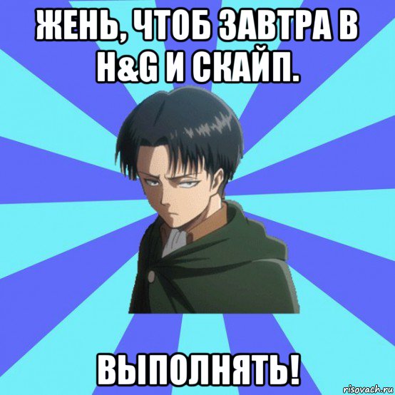 жень, чтоб завтра в h&g и скайп. выполнять!