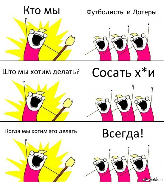 Кто мы Футболисты и Дотеры Што мы хотим делать? Сосать х*и Когда мы хотим это делать Всегда!, Комикс кто мы